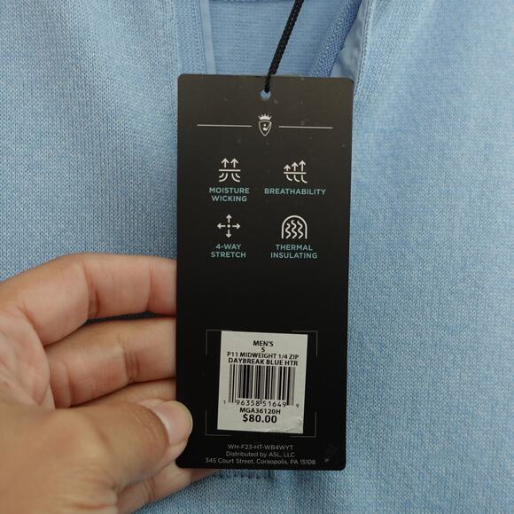 NWT Walter Hagen Mens Sweater 11 Midweight 1/4 Zip Pullover Daybreak Blue Size S - Picture 5 of 5